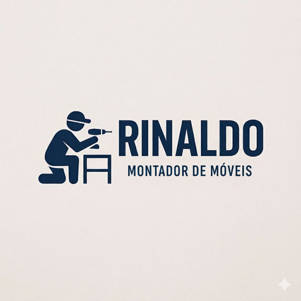 logo rinaldo montador de moveis homen agachado texto fundo branco